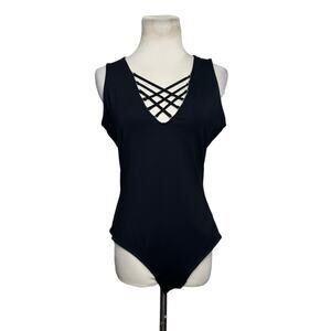 Guess Black Corna Criss-Cross Sleeveless Bodysuit size Medium